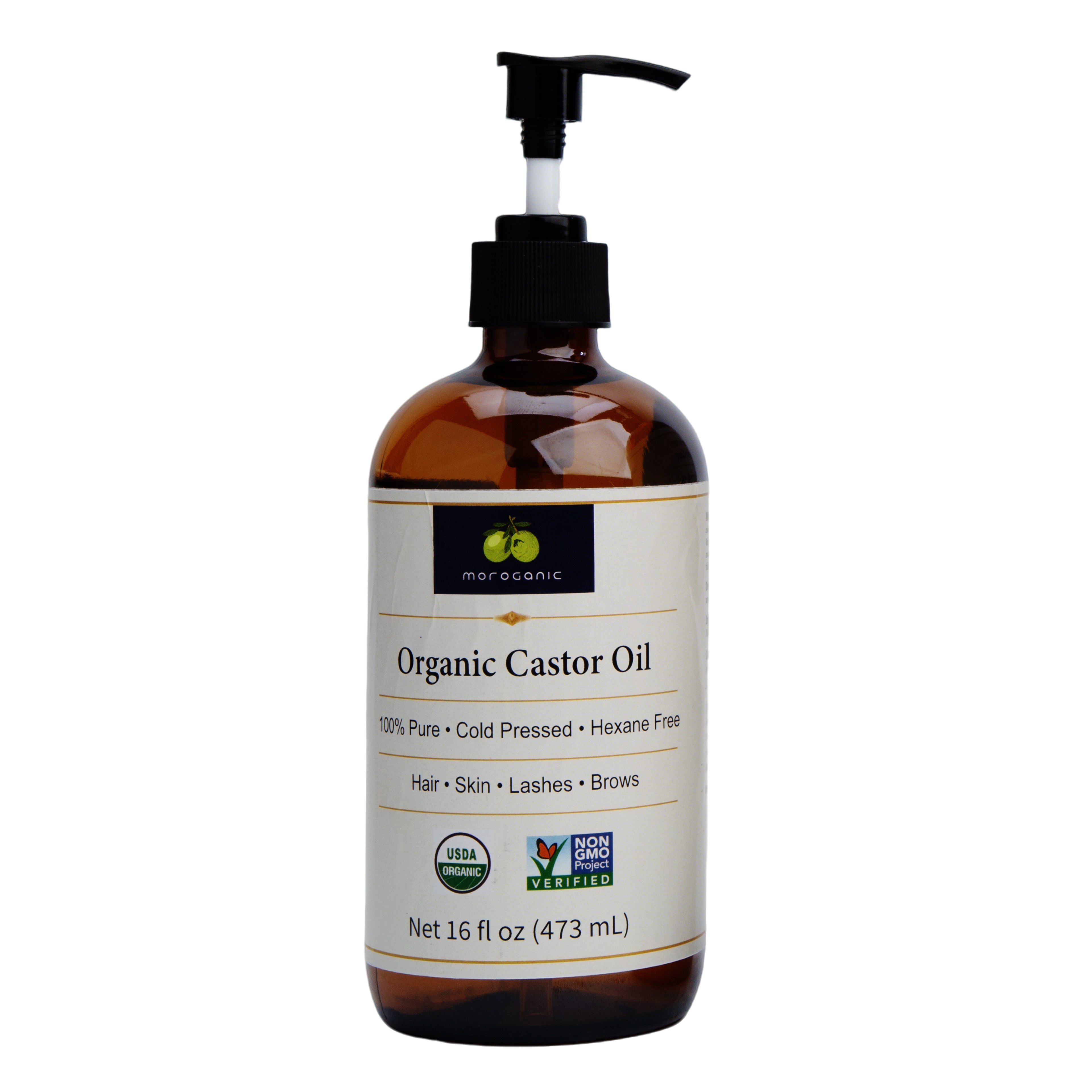 Moroganic 16oz Castor Oil, Cold Pressed Unrefined Hexane-Free Pure Natural Castor Oil for Hair Growth, Eyelashes, Eyebrows, Skin Moisturizing, Body & Nail Care, Multipurpose Organic Beauty Oil