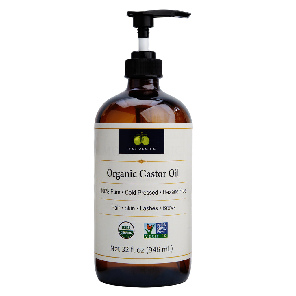 Moroganic 32oz Castor Oil, Cold Pressed Unrefined Hexane-Free Pure Natural Castor Oil for Hair Growth, Eyelashes, Eyebrows, Skin Moisturizing, Body & Nail Care, Multipurpose Organic Beauty Oil